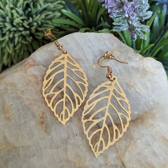 Amazon Jewelry - *FASHION EARRINGS* Brass Leaf Dangle Earrings